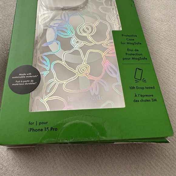 New Kate Spade New York iPhone 15 Pro Case with MagSafe in Modern Floral Silver - Picture 8 of 11
